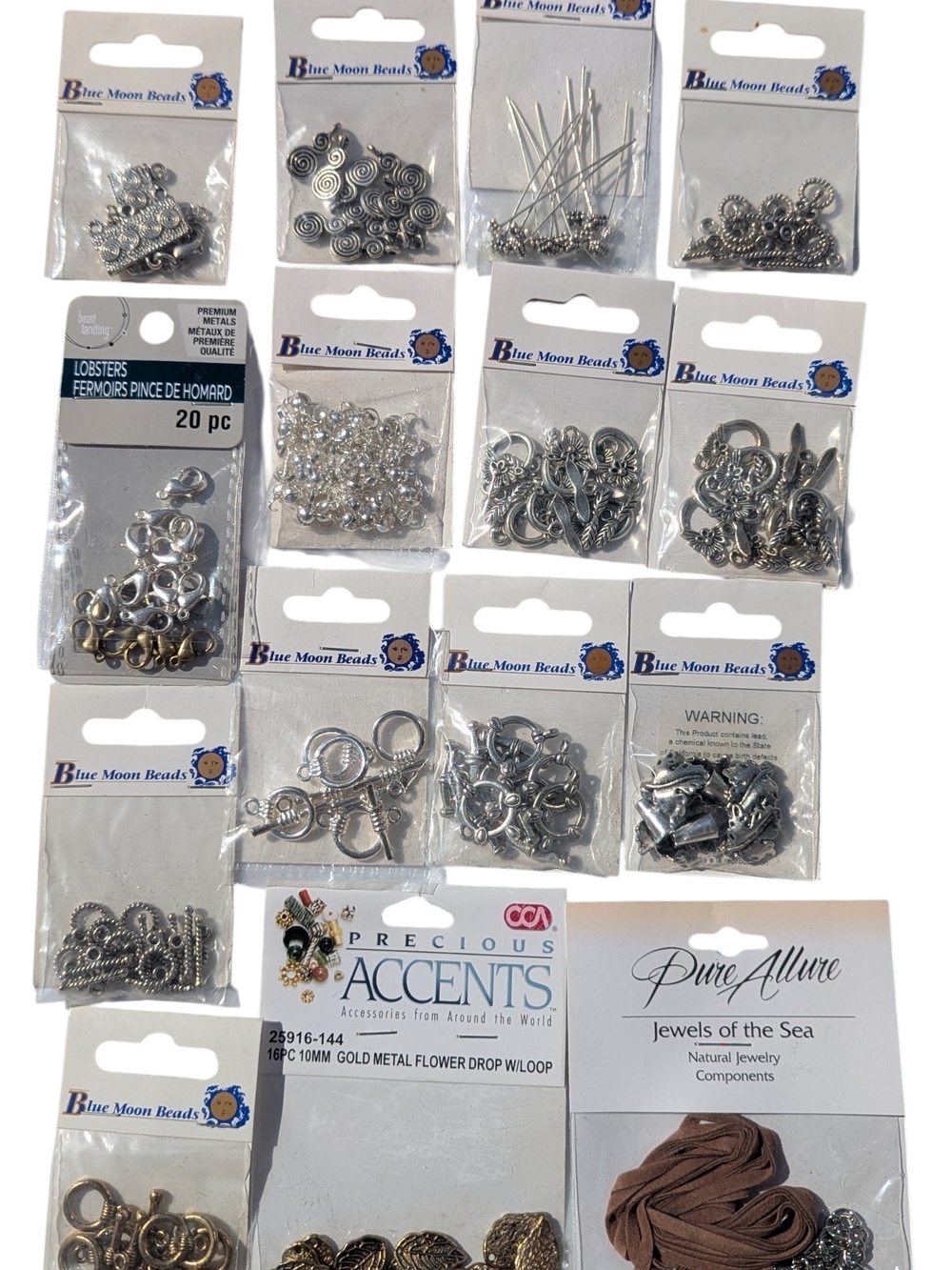 Blue Moon & Cousin Beads Silver Plated Jewelry Findings Lot 15 Packages